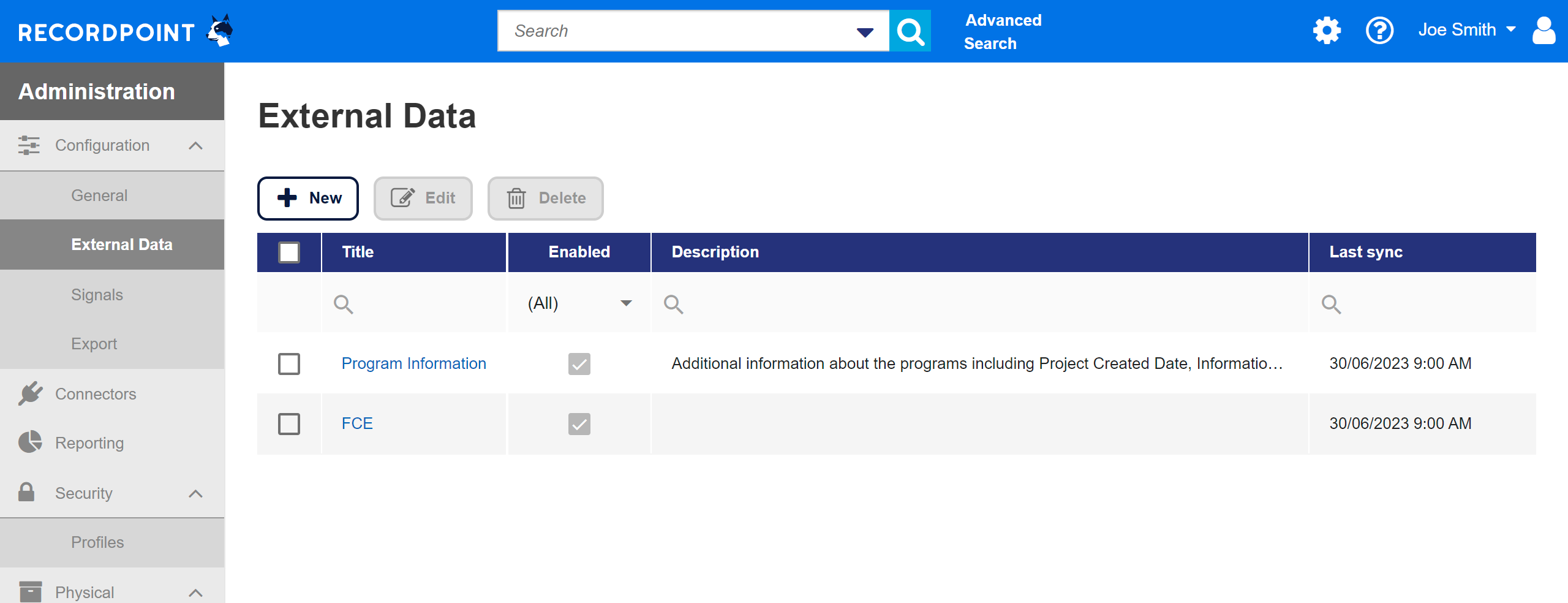 Enabling External Data RecordPoint